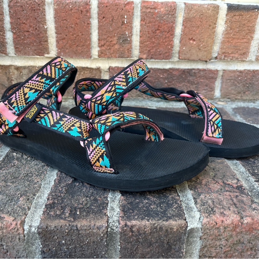 Teva Women's Black and Multicolor Pattern Sandals